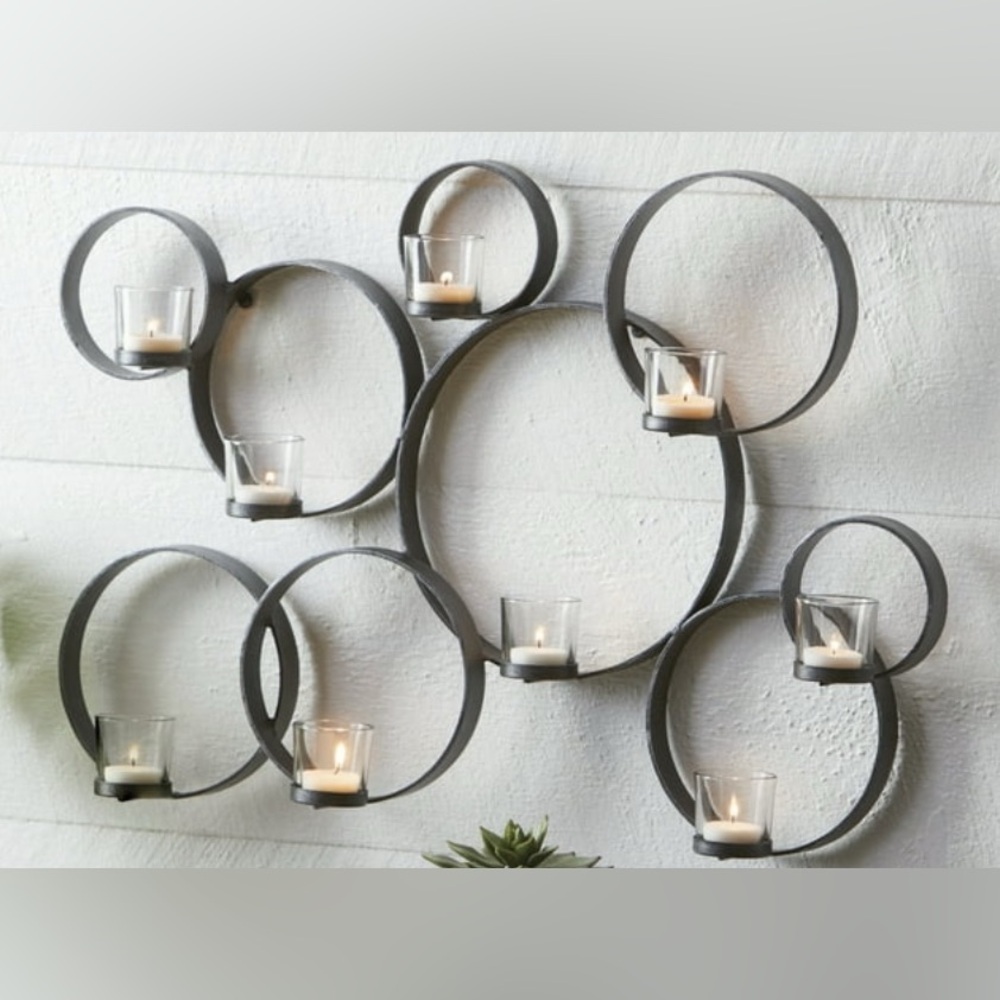 Brushed Silver semi black METAL Wall Candle Holder